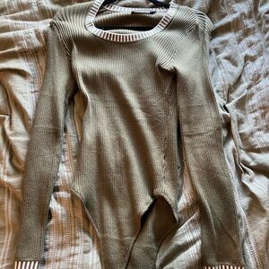 Olive Green Ribbed Bodysuit
